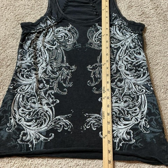 Maurices Black Embellished Goth Tribal Design Racerback Tank Top Grunge Womens M - Picture 5 of 7